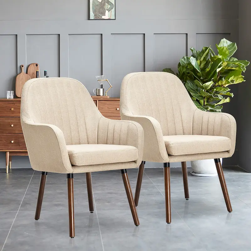 Fabric Dining Chairs Upholstered Arm Chair with Wood Legs