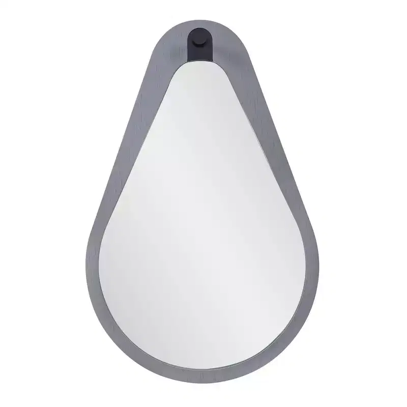 Howard Elliott 28x18 Teardrop Saldar Gray Wood Framed Mirror with Black Metal Hook
