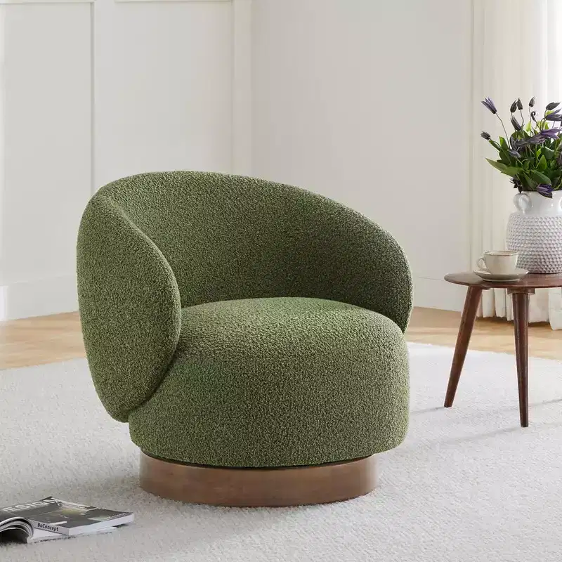 Spruce&Spring Upholstered Swivel Accent Barrel Chair with Wood Base