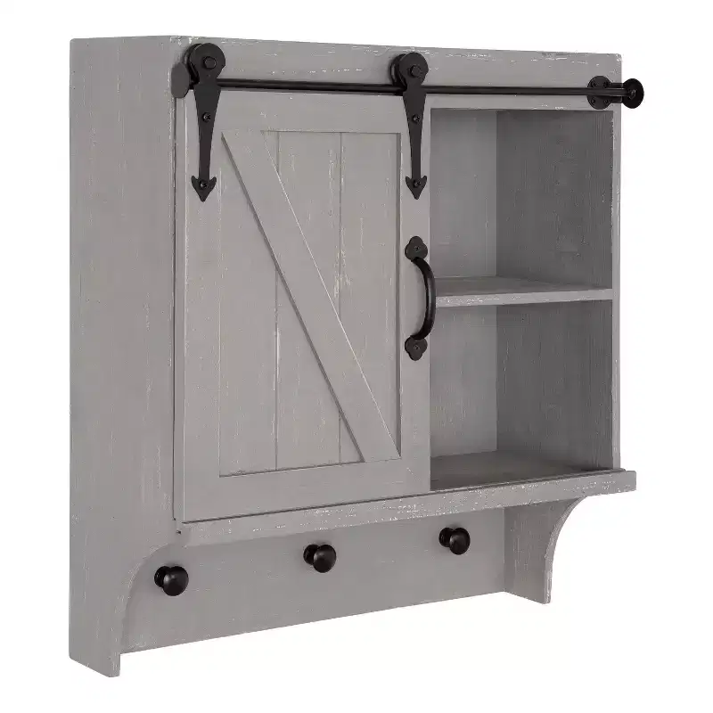 18" x 8" x 20" Farmhouse Wall Organizer with Storage, Hooks - Kate & Laurel All Things Decor
