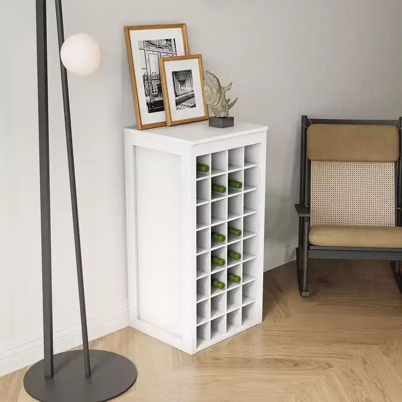 JVNOXK 17-inch modular wine cabinet, MDF dark finish sideboard, 32 wine bottle capacity, suitable for living rooms and dining rooms, white