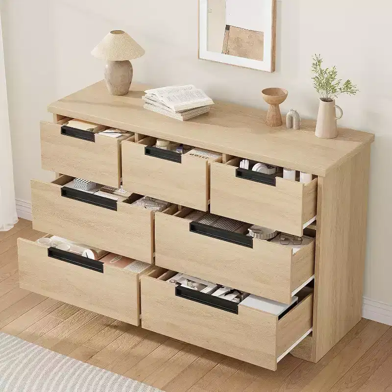 7-Drawer Wood Dresser Chest with Embedded Handles, Organizer for Living Room, Nursery & Entryway