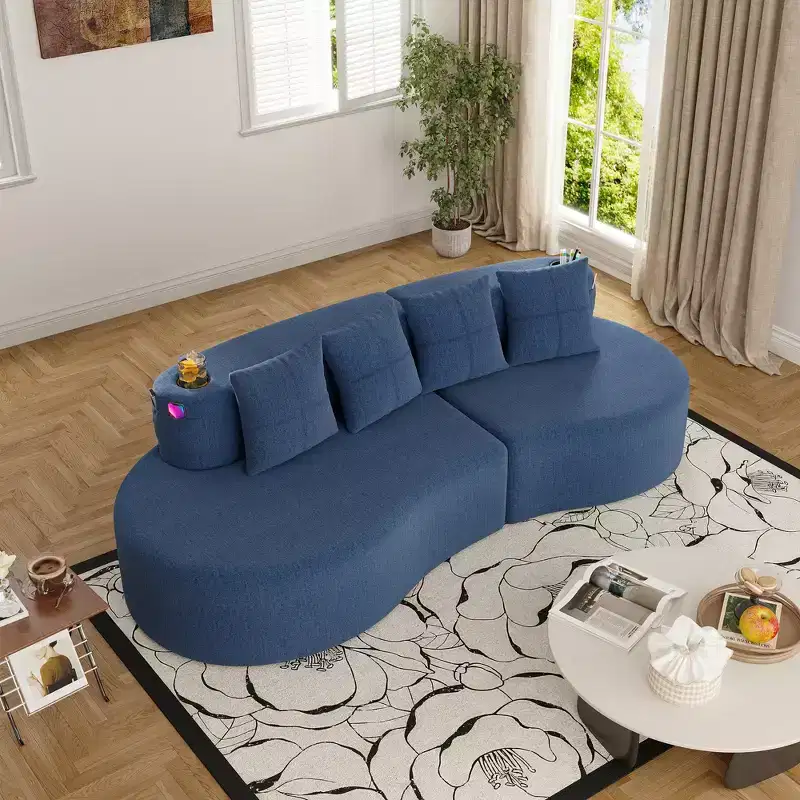 Curved Modular Sectional Sofa, 3 Seat Sofa with Cup Holders, Side Pocket & 4 Pillows for Living Room, Office, Apartment - ModernLuxe