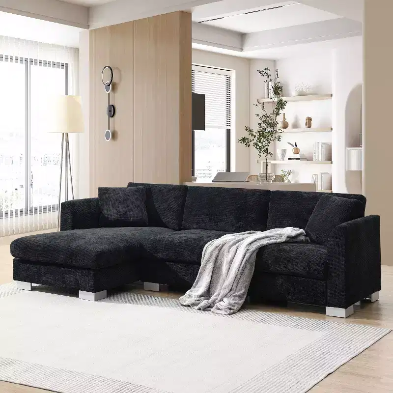 Modern L-Shaped Cloud Sofa: 4-Seat Chenille Luxury Couch with Oversized Chaise, 2 Free Pillows - Ideal for Living Room, Apartment, Office