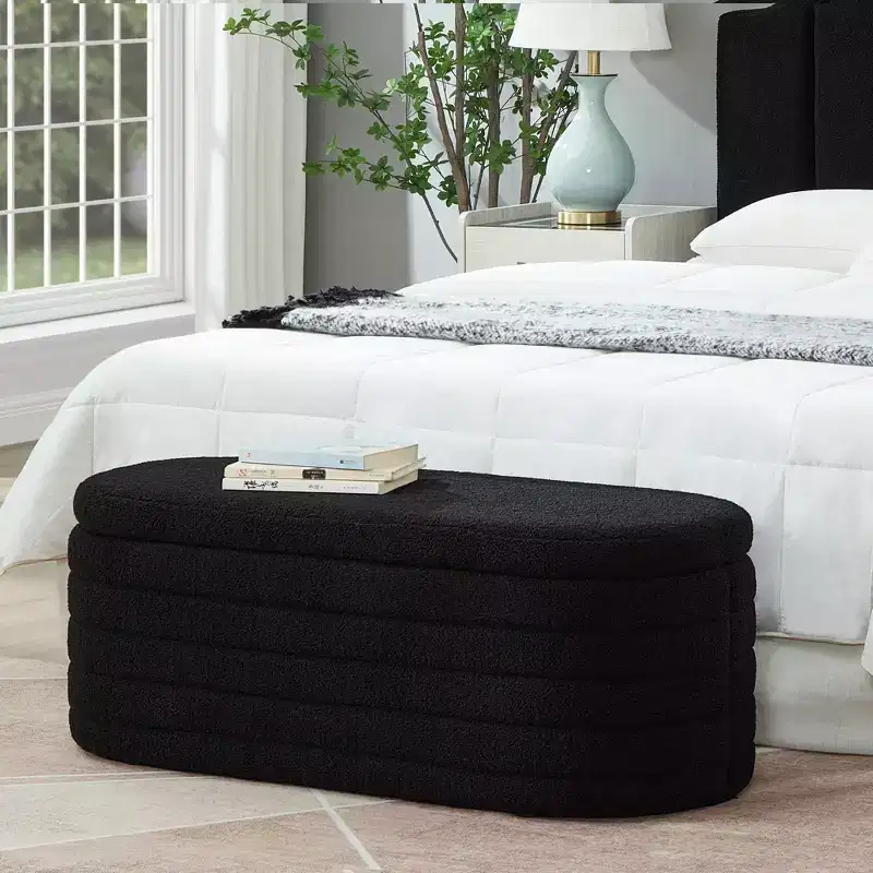 Okak Modern Oval Storage Ottoman Bench with Safety Hinge, Upholstered Entryway Bench, End Of Bed Bench for Living Room, Entryway