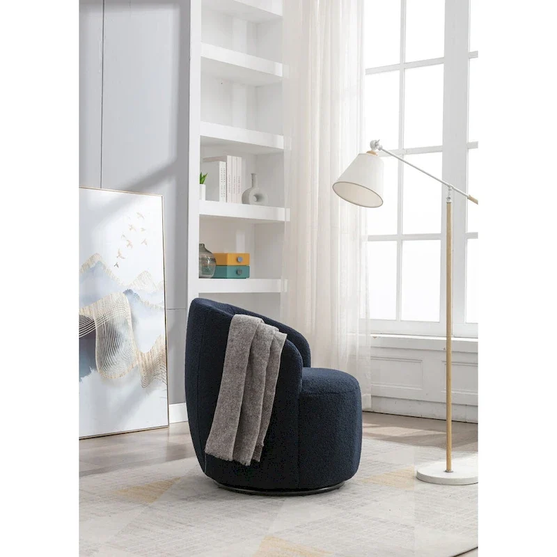 Swivel Accent Armchair Barrel Chair with Black Powder Coating, Blue