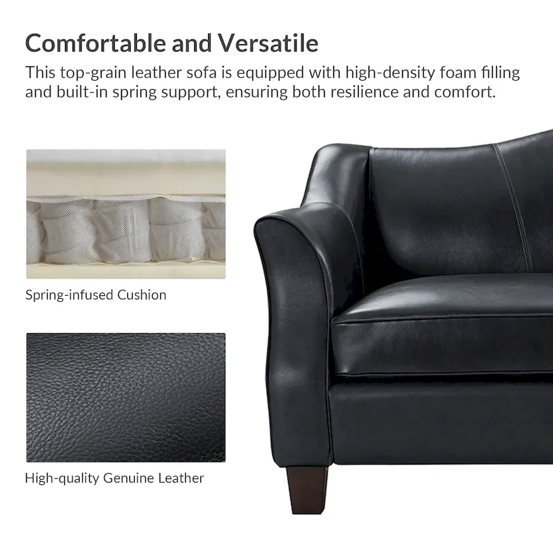 Sandra 81.5 Classic Genuine Leather Sofa With Solid Wood Legs By HULALA HOME