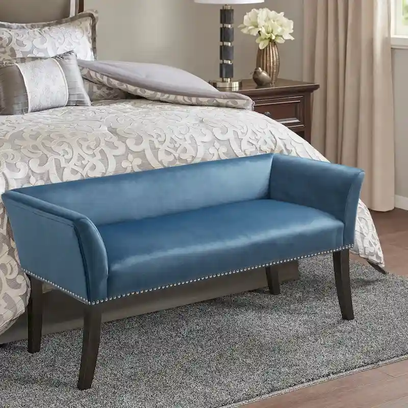 Madison Park Welburn 49.5 Upholstered Bench with Back & Wood Legs