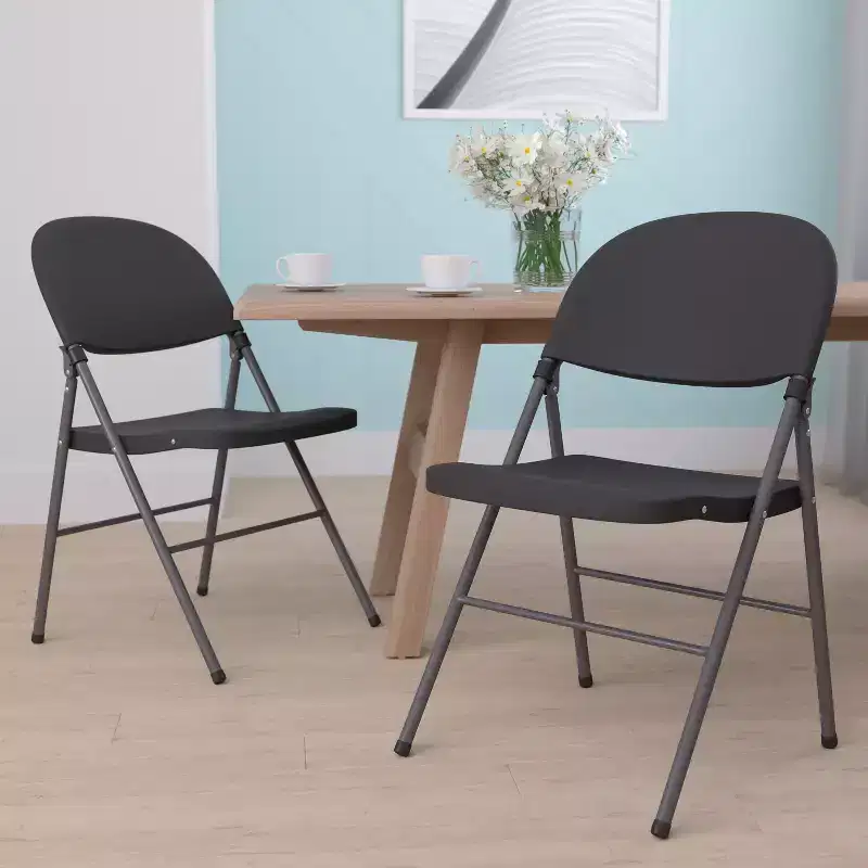 2-Pack Foldable Plastic Chair, 330 lb Capacity, Granite White