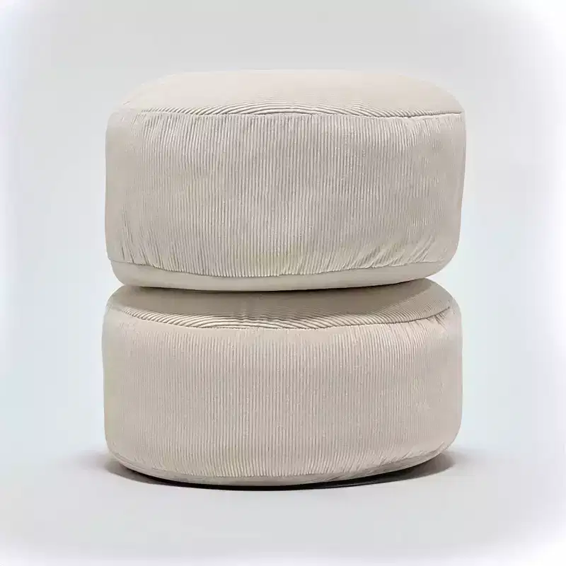 PM&J Home Set of 2 Corduroy Round Stacking Pouf Cream: Indoor Bean Bag Ottoman, Solid Pattern, Polyester, 15" Height