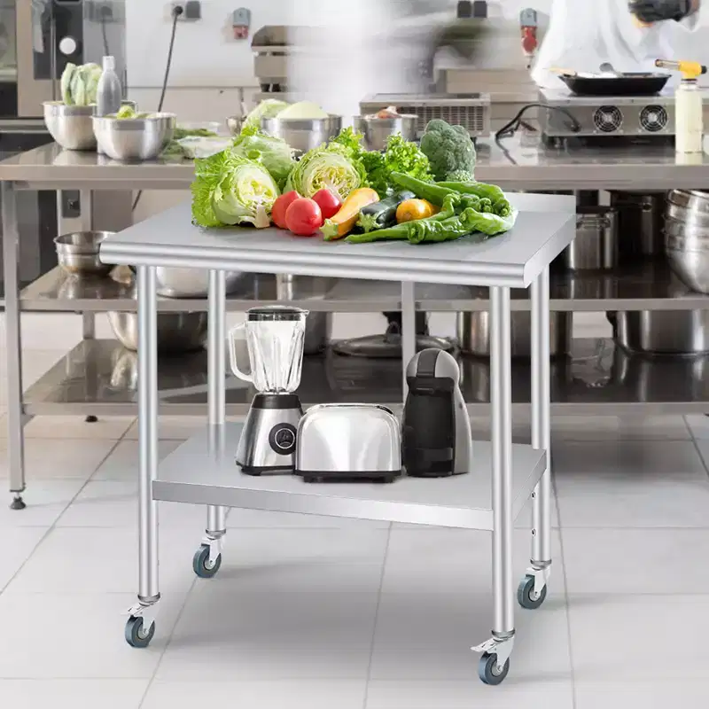 Stainless Steel Table 30 x 24 Inches with Backsplash 4 Caster Wheels,Heavy Duty Kitchen Worktable with Adjustable Under Shelf for Restaurant Business