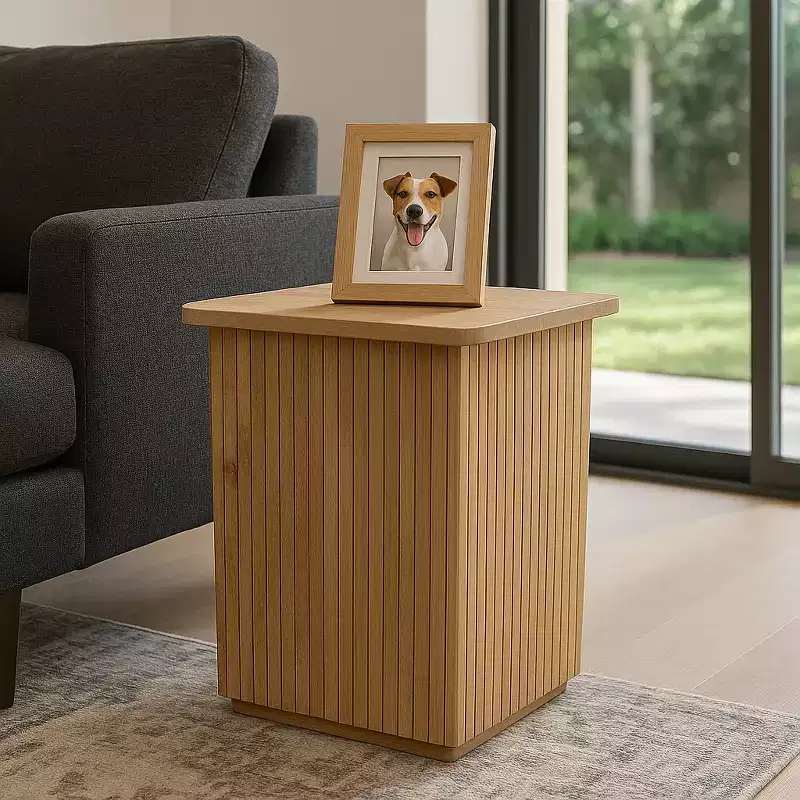 End Table with Square Ribbed Design - Night Stand, Accent Furniture with Side Table Use - Compact Table with a Modern Look - 20, Natural Wood