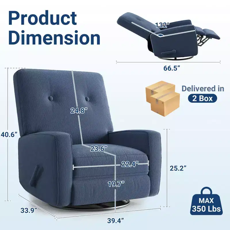 Garvee 360 Swivel Rocker Recline for Adults, Glider Rocking Recliner Nursery Chair for Living Room, Bedroom, Office, Linen