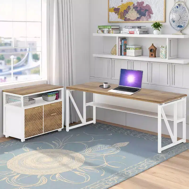 MAYEERTY 63 Computer Writing Desk, Office Table with Bottom Storage Shelf