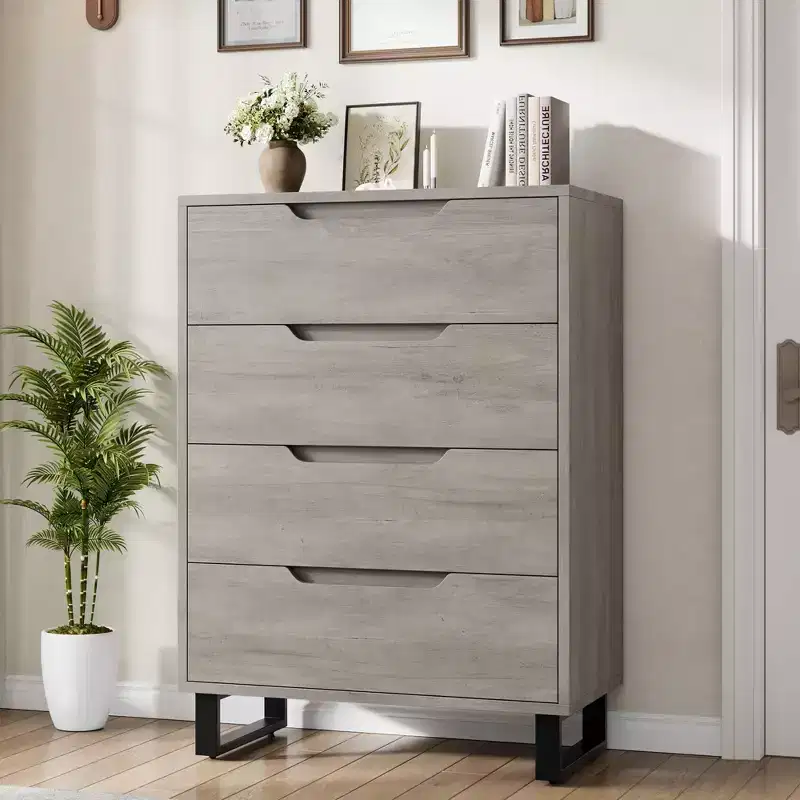 4 Dresser for Bedroom, 41.5 Tall Dresser, Freestanding Vertical Drawer Cabinet with Storage, Wooden Closet Storage Chest