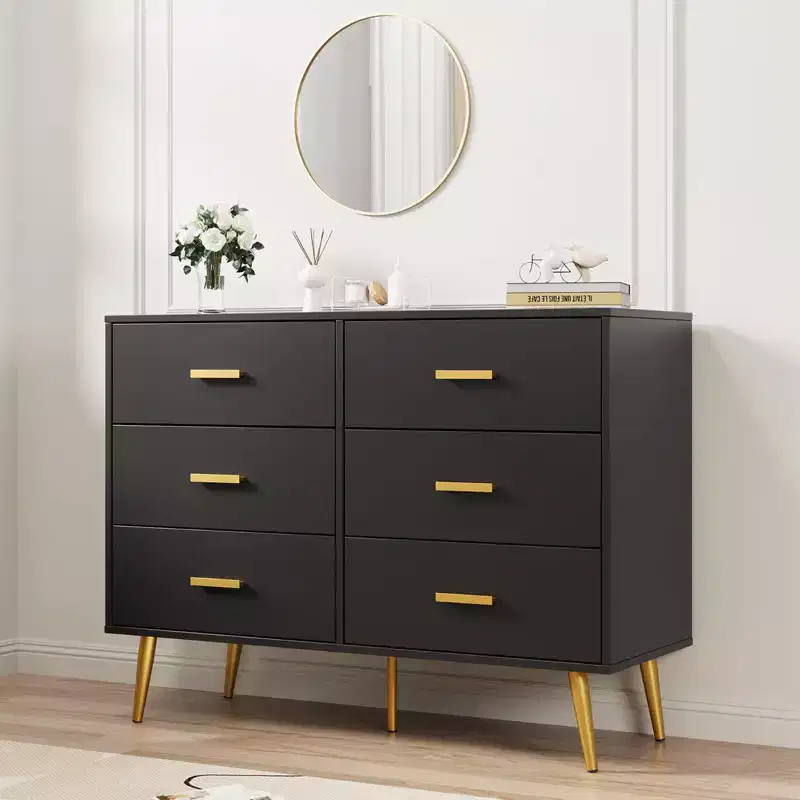 Console Table with 6-Drawer,Tall Dresser for Bedroom, Tall Chest of Drawers Tower, Storage Dresser Organizer Units