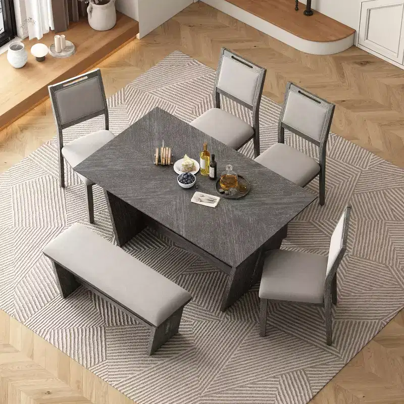 Herty 6 Piece Dining Set with 60 Rubberwood Kitchen Table and Upholstered Chairs & Bench