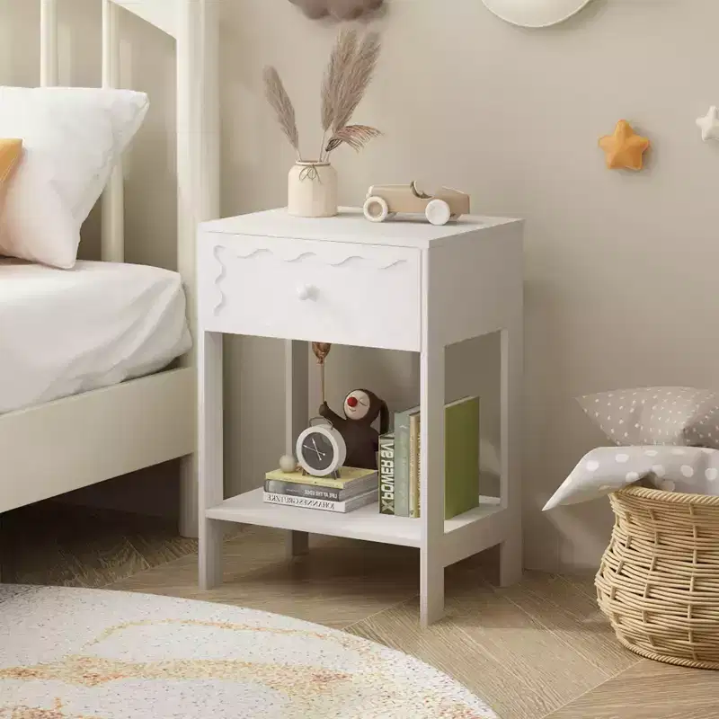 Modern Nightstand Drawer Storage Wave Front Solid Wood (W808P389335)