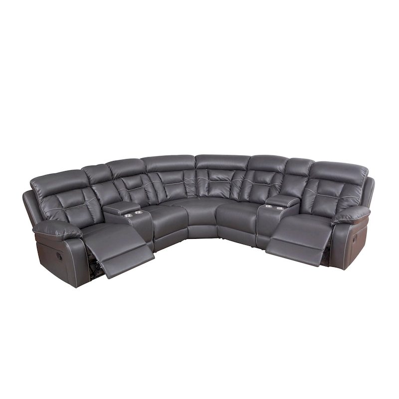 Mid-century Modern Faux Leather Upholstered Reclining Sectional Sofa
