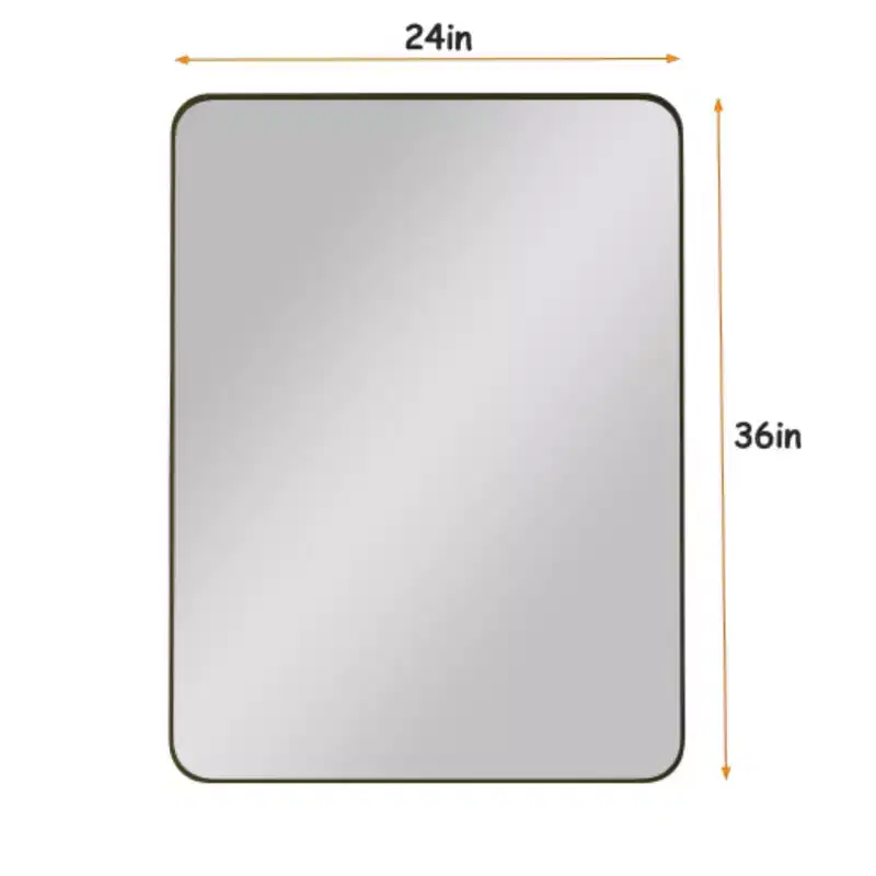 24x36 Black Rectangular Wall Mirror: Metal Frame, Vanity, Dressing - Ideal for Bath, Living, Bed