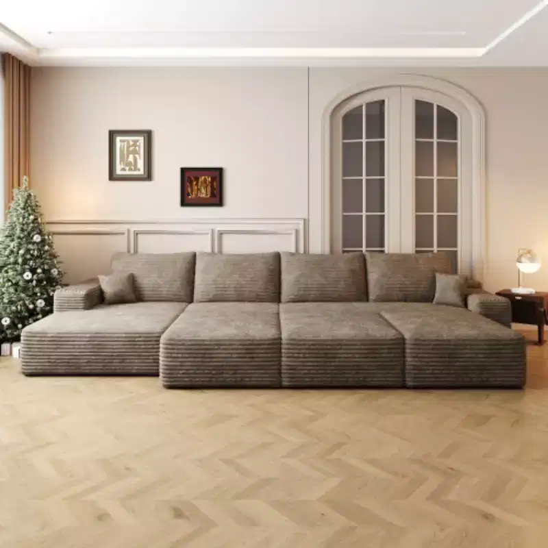 135Large size modular cloud sofa 6 seats down sofa bed apartment living room sofa ,No Assembly Required,Camel(Plush Corduroy Fabric)