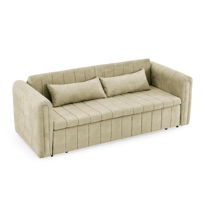 Modern 68 Foam 3 in 1 Pull-Out 3-seaters Bed Sleeper Sofa with Copper Nails and Two Drawers
