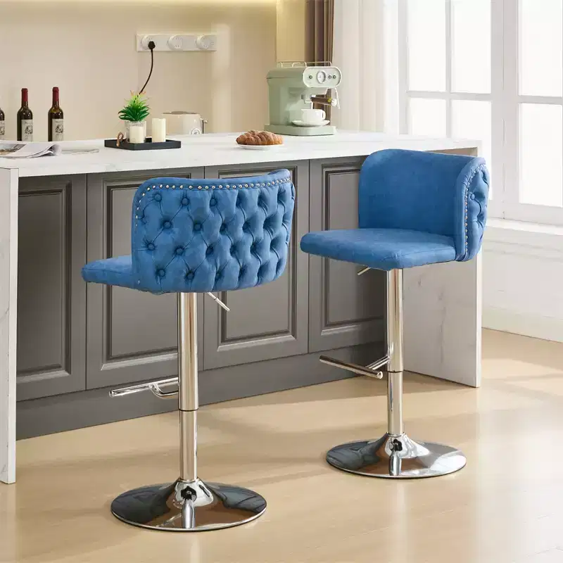 Bar Stools Set of 2, Upholstered 360 Swivel Bar Chairs, Modern Bar Stools with Whole Tufted Back, Height Adjustable Stool