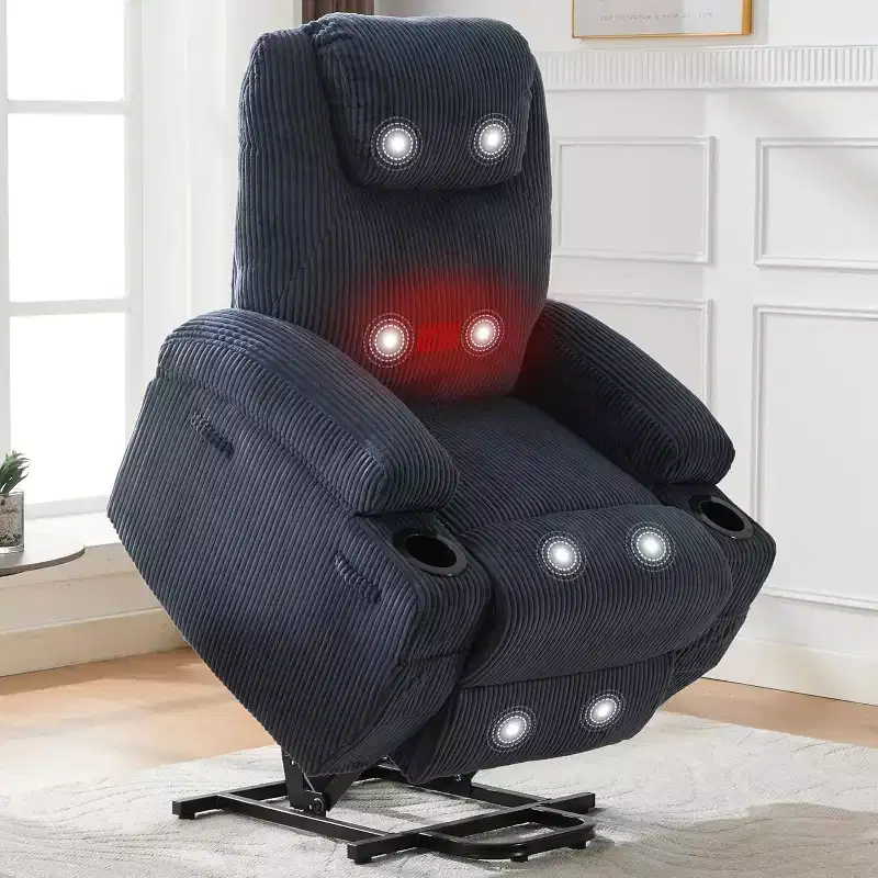 Power Lift Recliner Chair with Massage & Heat, 2 Cup Holders & Stand Assist