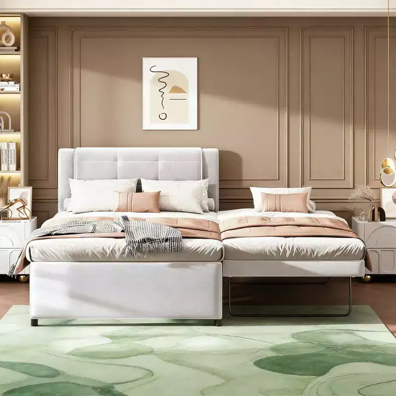 Luxystar Modern Full Size Linen Upholstery platform bed with Headboard and Trundle