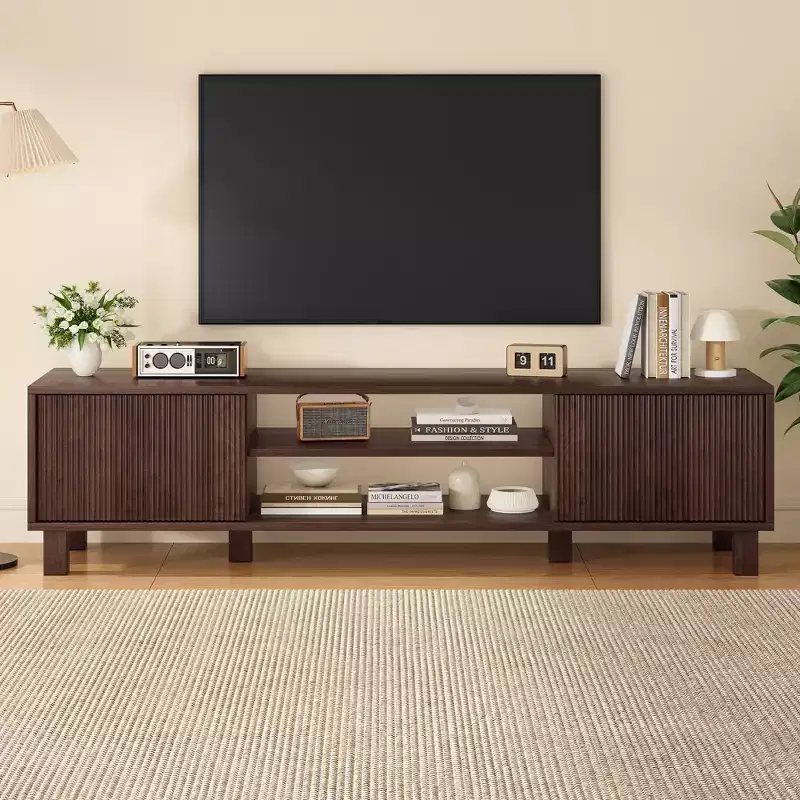 63-inch Modern Entertainment Center TV Stand, Accommodates TVs up to 70 inches, Open Shelving with Storage, Ideal for Living Rooms