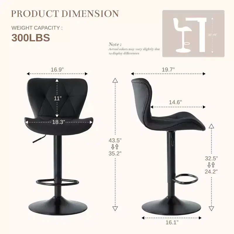 JIONJOY Set of 2 Swivel Counter Stools - Adjustable Height Barstools with Backrest, Faux Leather Kitchen Island Chairs for Home Bar