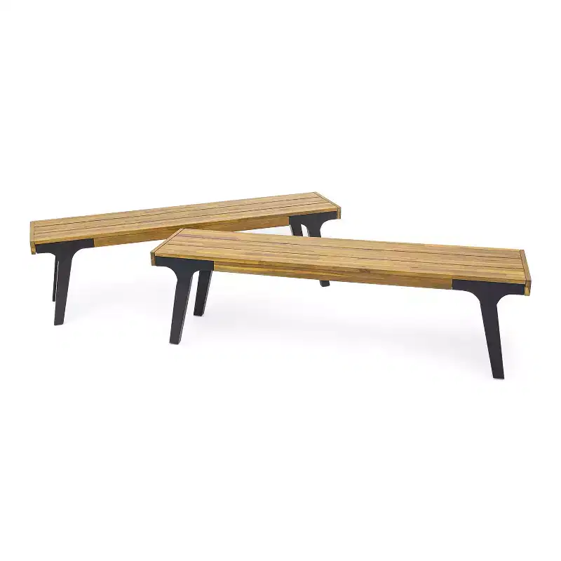 Christopher Knight Home Harper 63.00 Acacia Wood Benches (Set of 2), Teak/Black