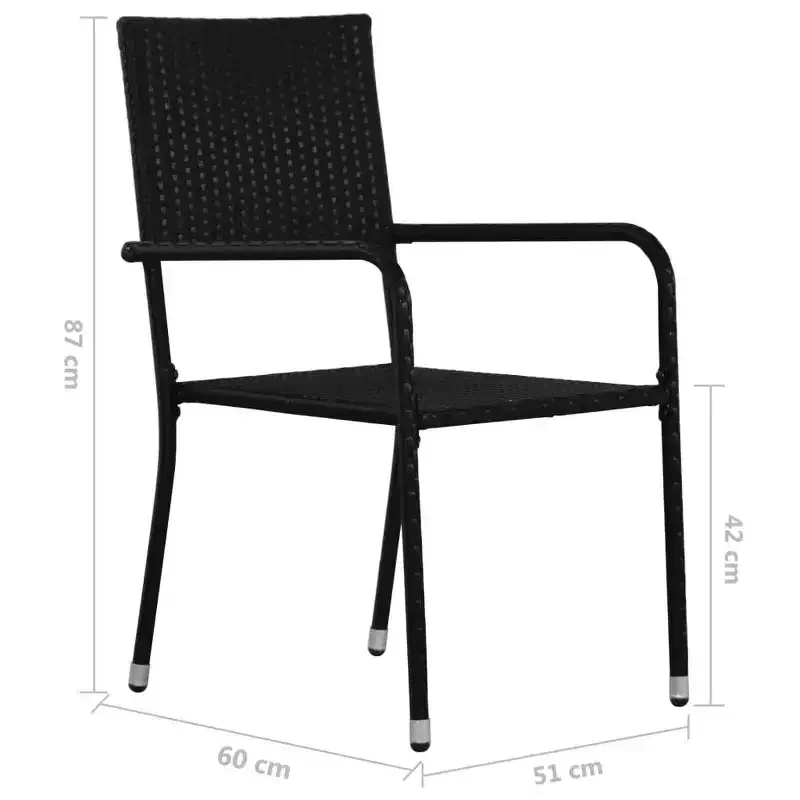vidaXL Garden Dining Chair Set of 4 Black PE rattan, steel Standard - Black 4