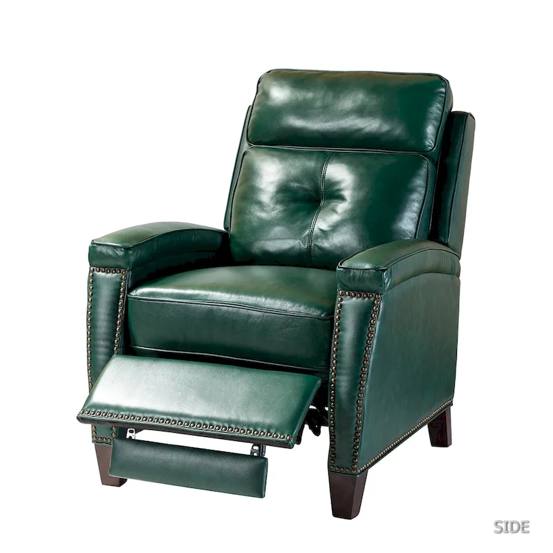 Gaspar Mid-Century Modern Genuine Leather Pushback Recliner with Wood legs Set of 2 by HULALA HOME