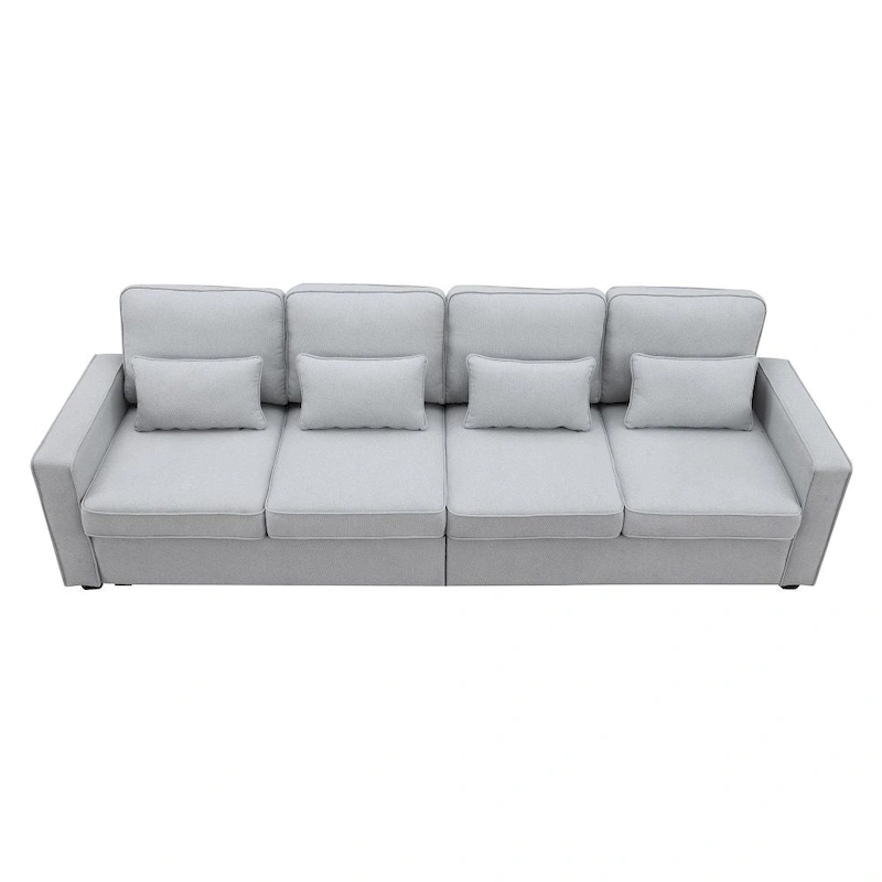 104 4-Seater Modern Linen Fabric Sofa with Armrest Pockets and 4 Pillows