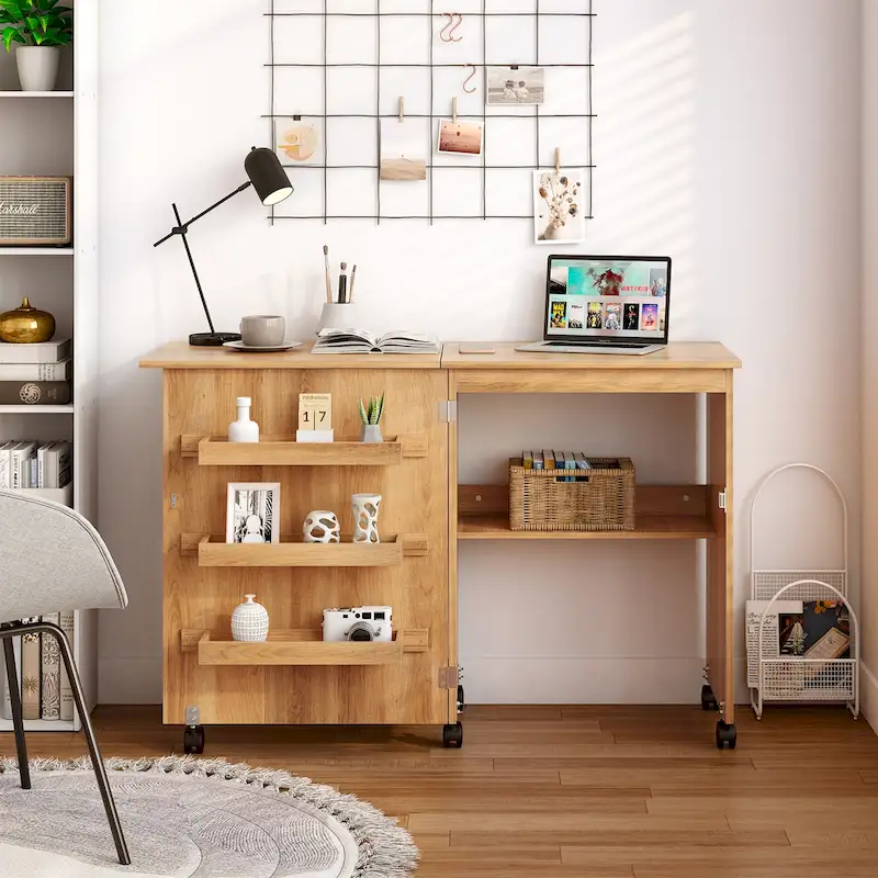 Gymax Folding Sewing Craft Table Shelf Storage Cabinet Home Furniture