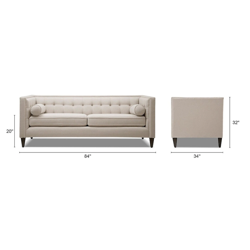 Jack 84 Mid-Century Modern Tuxedo Sofa with Bolster Pillows