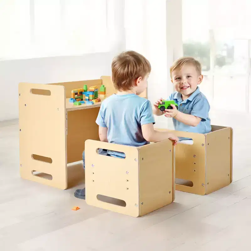 VEVOR Montessori Weaning Table and Chair Set, Wooden Toddler Table and Chair Set with 2 Chairs, Adjustable Height Chair and Activity Table, Natural