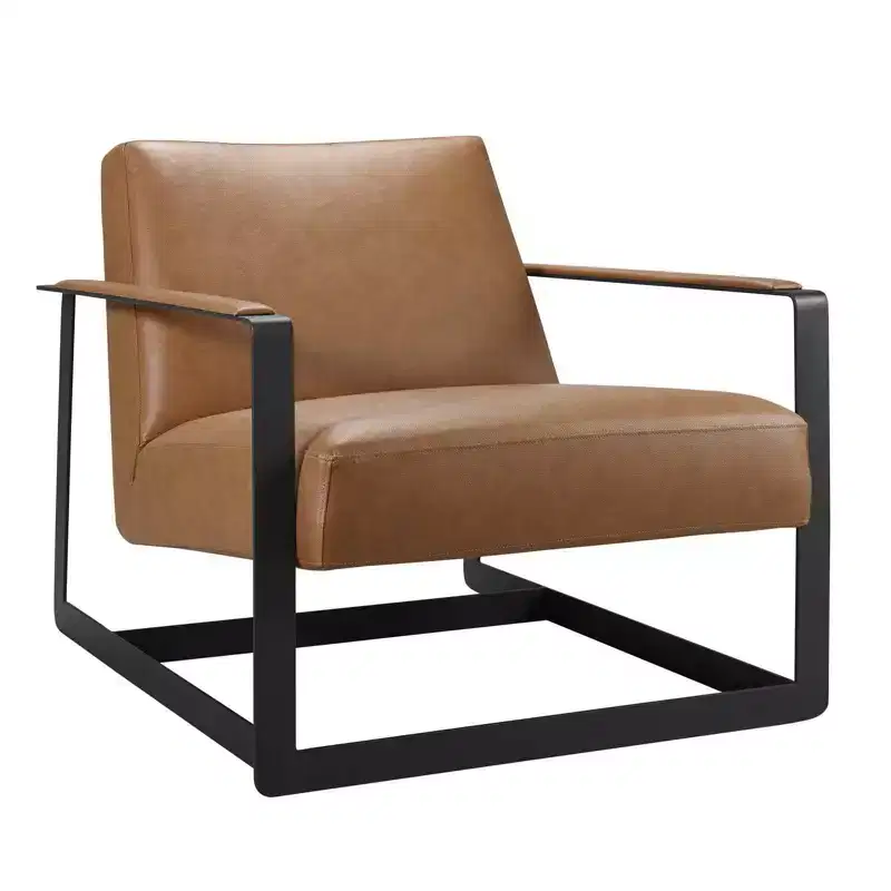 Modern Faux Leather Accent Chair Tan – Stainless Steel Legs, Reception & Guest Seating