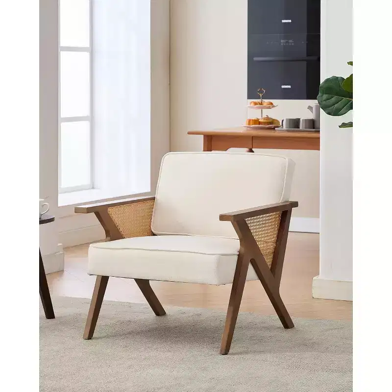 Accent Chair, Modern Armchair with Wood Legs,Linen Fabric Upholstered Lounge Arm Chair for Living Room, Bedroom