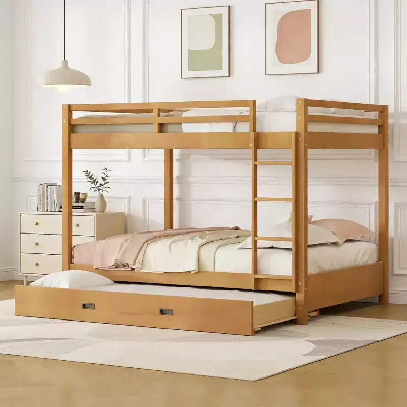 Luxystar Queen Size Wooden Bunk Bed with Trundle for Kids Room and Apartment