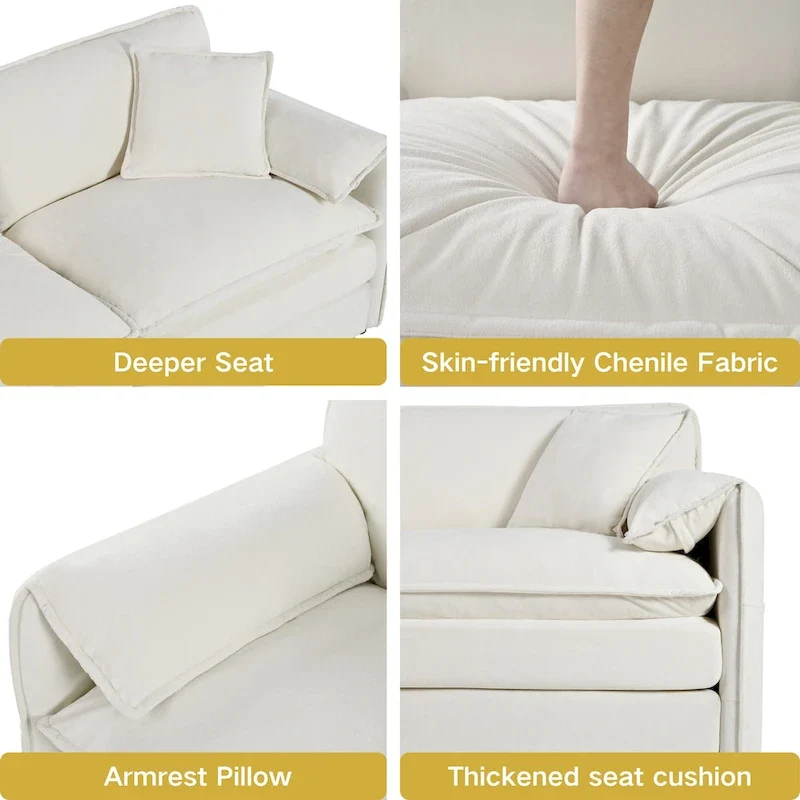 109.45 Chenille Upholstered L-Shaped Modular Sectional Sofa with Double-Layer Cushions, DIY Combination