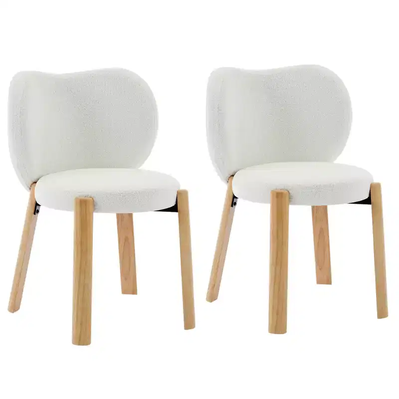 Wooden Dining Chair Modern and charming design, velvet teddy fabric, curved backrest, padded seat cushion, suitable for kitchens and living rooms.