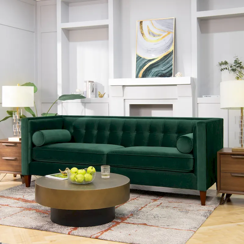 Jack 84 Mid-Century Modern Tuxedo Sofa with Bolster Pillows