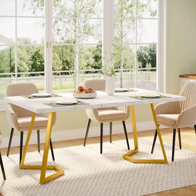 Natural Wood Tone Rectangle Dining Table with Metal Frame for 2–4 Person, 55