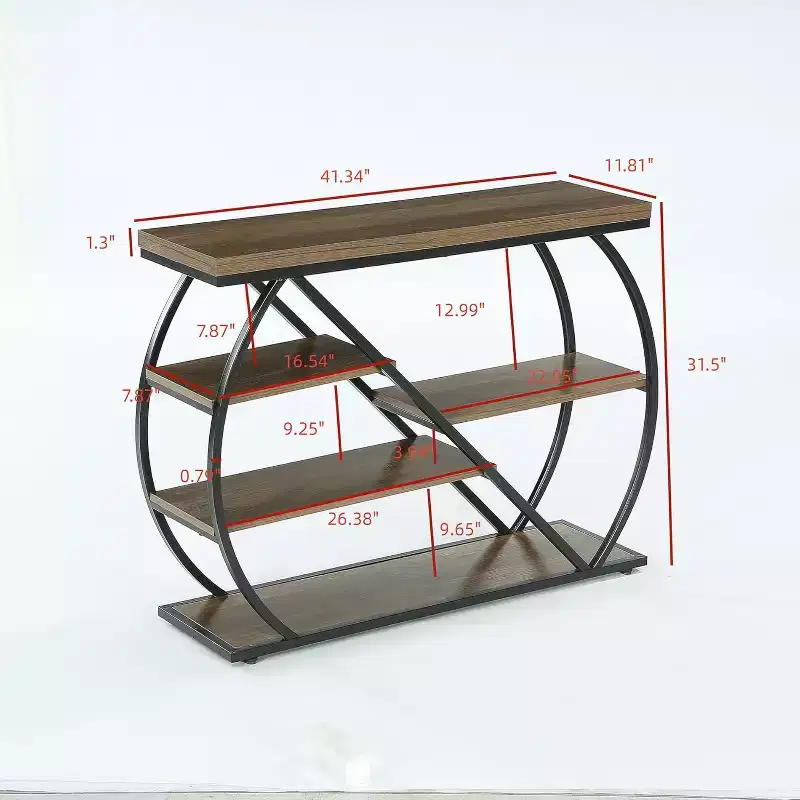 Lantine 41.3 Console Table, 5-Tier Industrial Entryway Table with Storage Shelves and Arched Metal Frame, Wood Hallway Table for Foyer