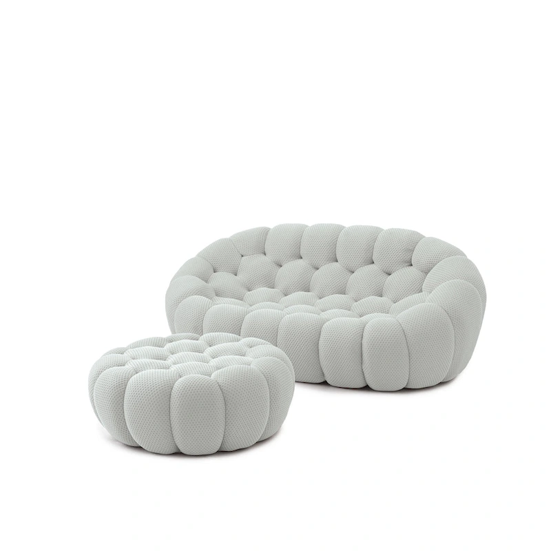 3D Honeycomb Fabric Upholstered Bubble Sofa Modern Loveseat with Ottoman