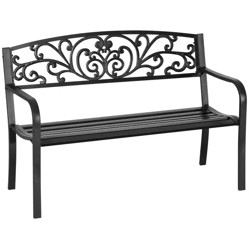 Outsunny 50 Blossoming Pattern Garden Decorative Patio Park Bench with Beautiful Floral Design & Relaxing Comfortable Build