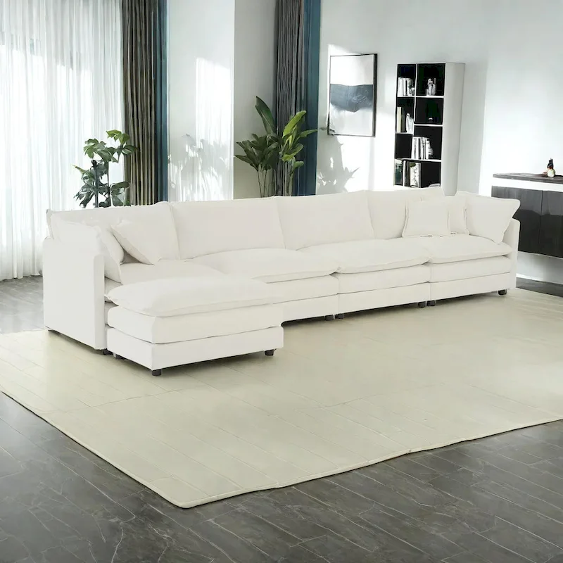 5-Piece Modular Chenille Upholstered L-Shaped Sectional Sofa with Ottoman