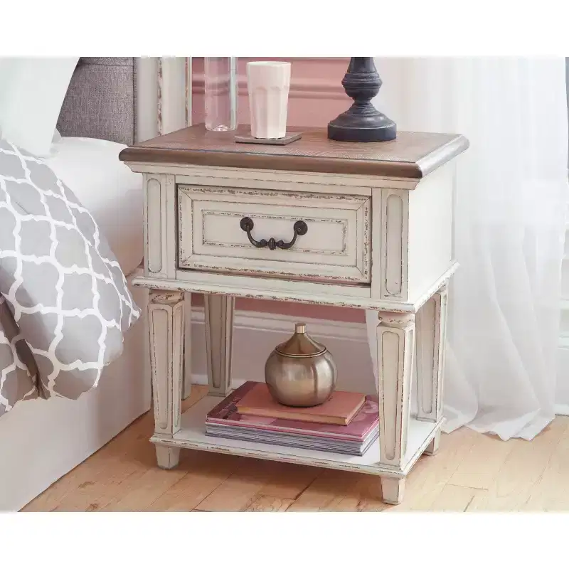 One Drawer Nightstand Chipped White - Cottage Style